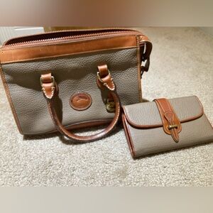 Dooney & Bourke Taupe and Camel Color Vintage Satchel Set